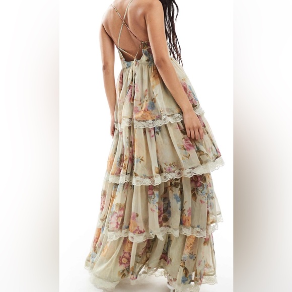 ASOS Floral Maxi Dress with Lace Trim - Picture 3 of 3